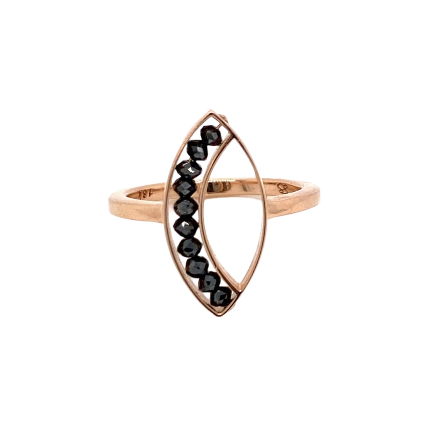 An 18k Rose Gold Black Diamond Marquis Ring