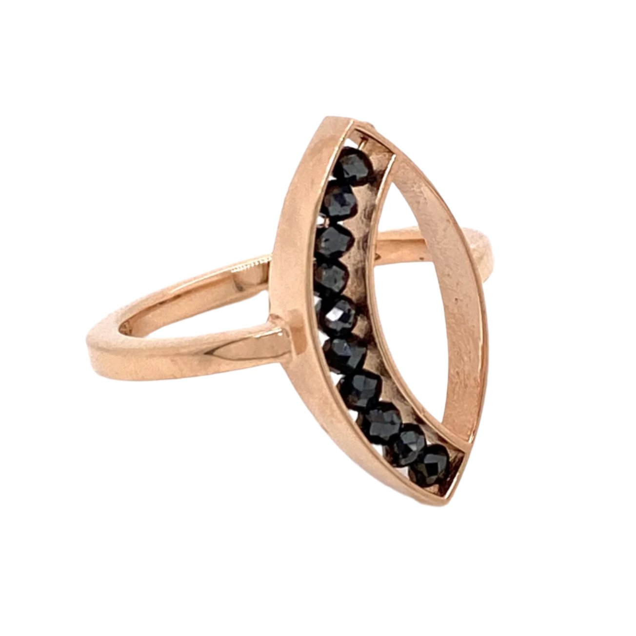 An 18k Rose Gold Black Diamond Marquis Ring