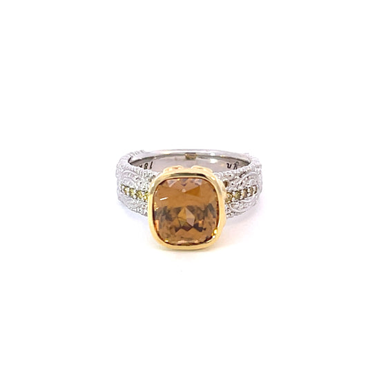 Two-Tone 18k Gold Zircon Ring with Yellow Diamonds