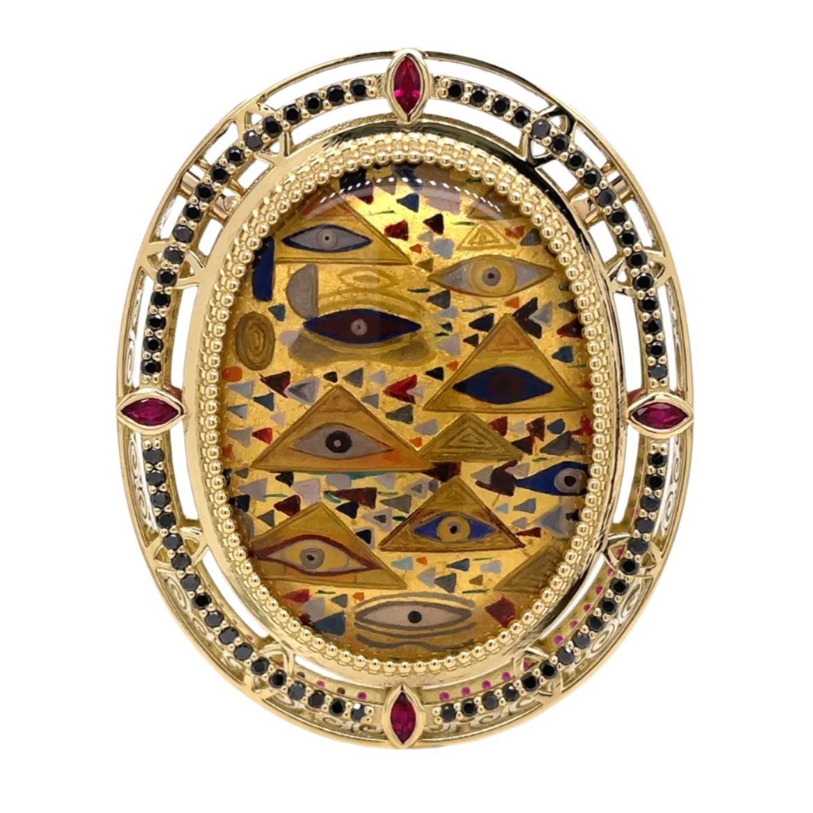 Assembled Quartz Clasp with Black Diamonds and Rubies-Inspired by Gustav Klimt