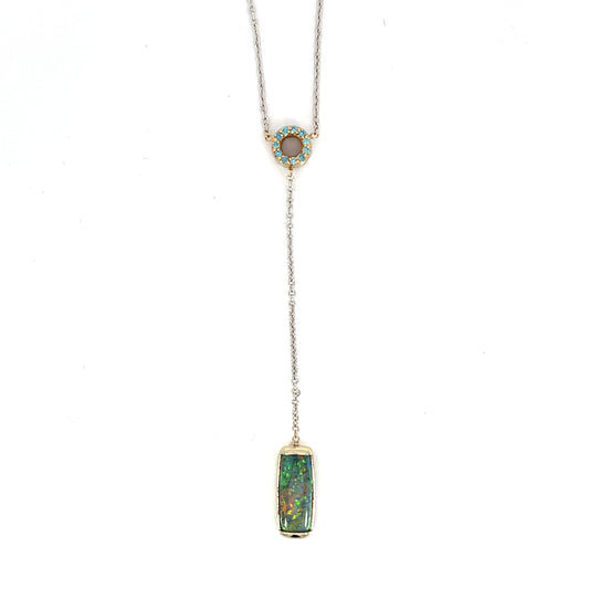 18k Rose and White Gold Opal Lariat Necklace with a Reversible "Sparkle Circle"