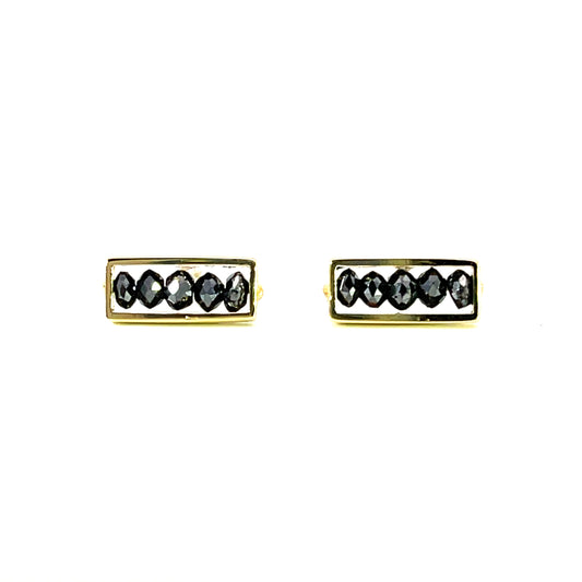 18k Yellow Gold "Mini Bar" Earring Studs with Black Diamond Beads