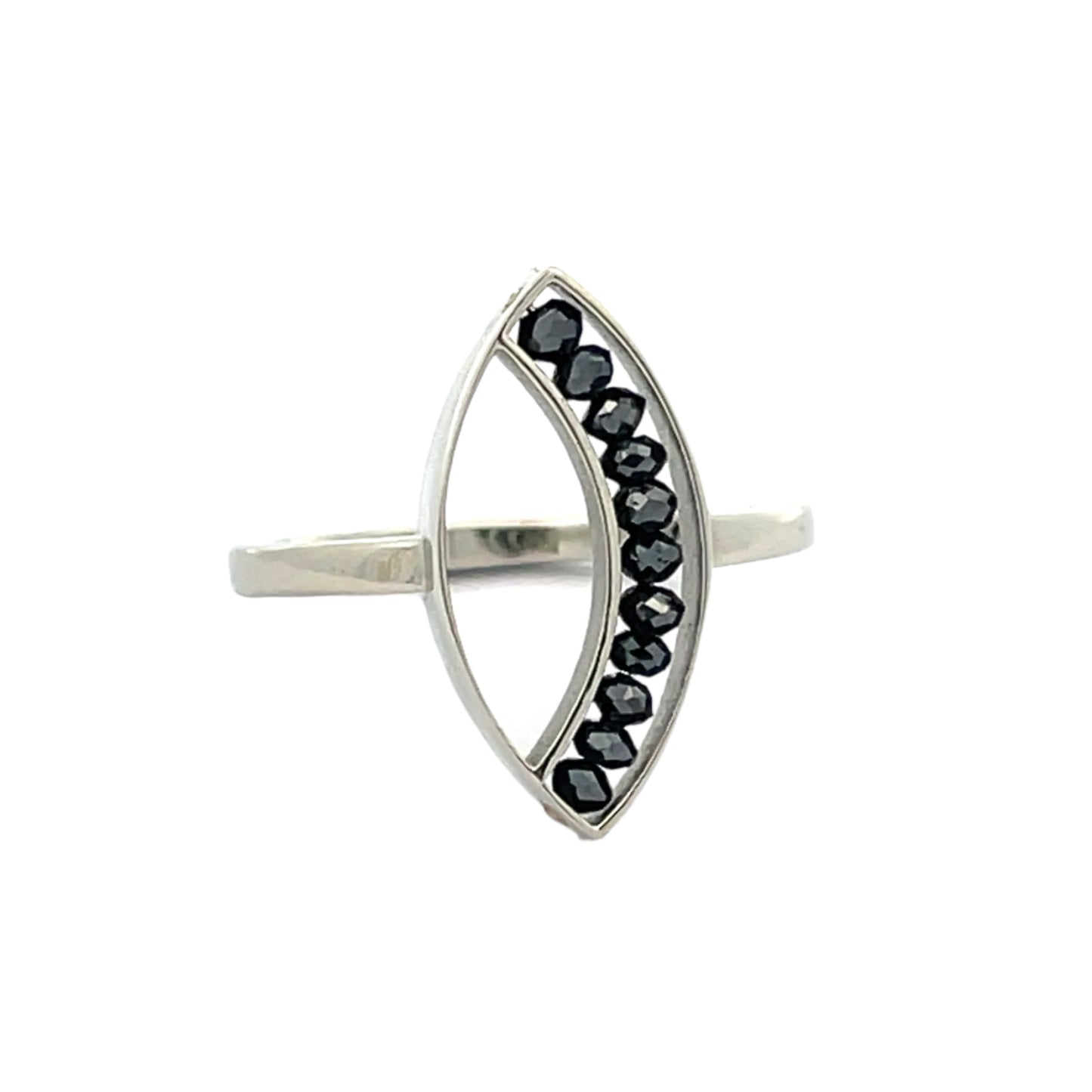 18k White Gold Black Diamond Marquise Ring