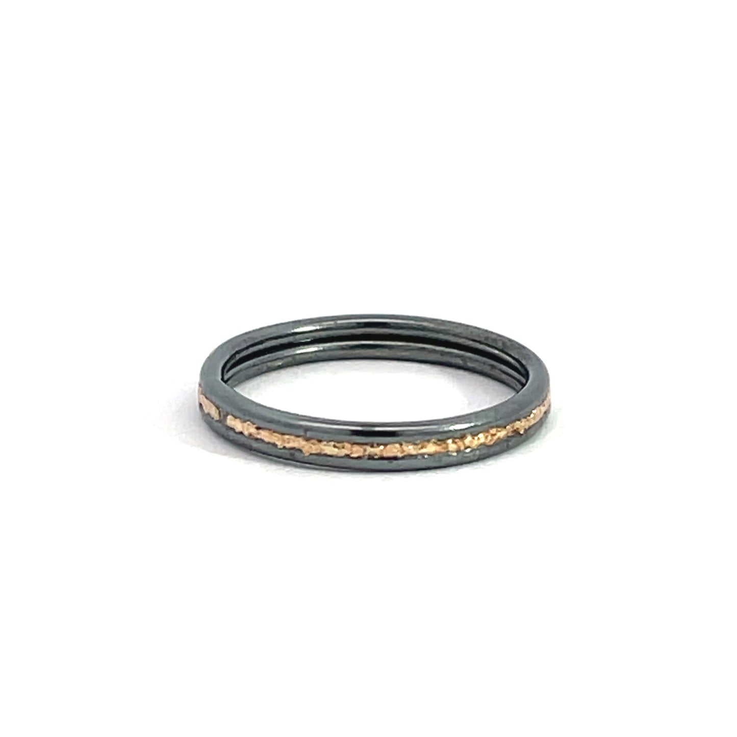 (Size 5) Oxidized Sterling Silver and 14k Gold "Double Band" Ring