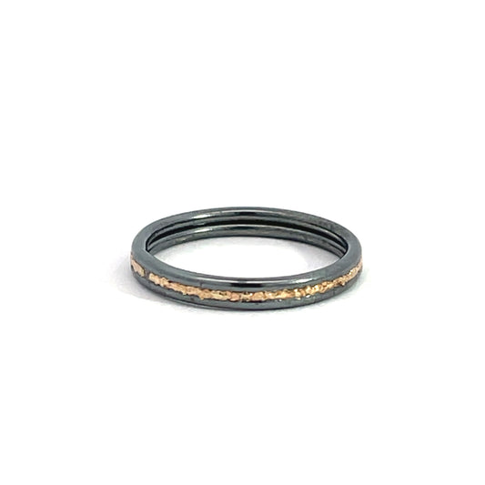 (Size 5) Oxidized Sterling Silver and 14k Gold "Double Band" Ring