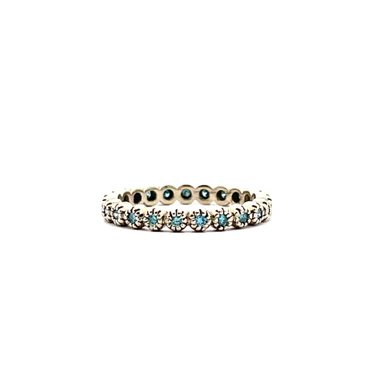 18k White Gold Blue Diamond Beaded Anniversary Band