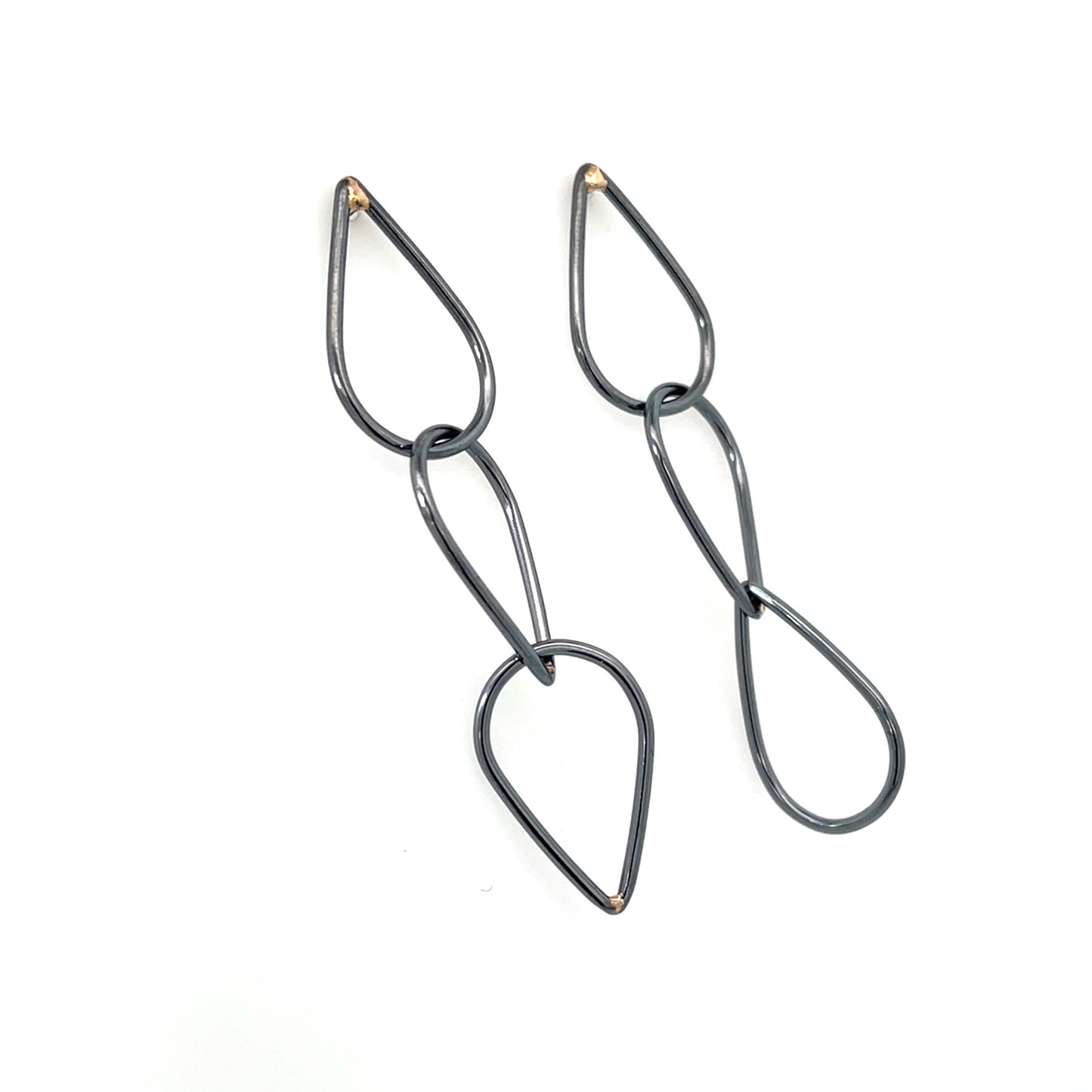 Oxidized Sterling Silver and 14k Yellow Gold Teardrop Link Studs