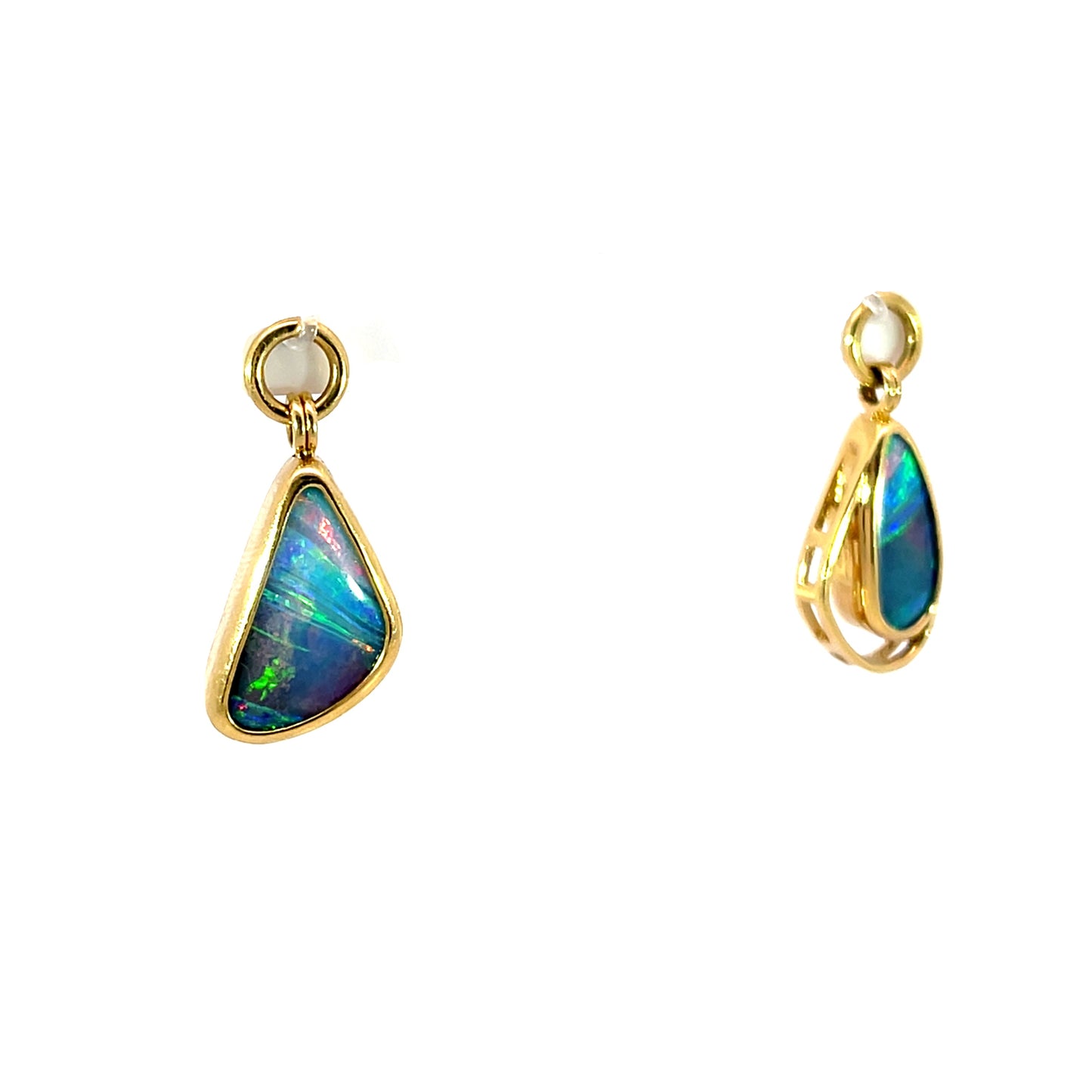 Asymmetrical Yellow Gold Boulder Opal Earring Jackets