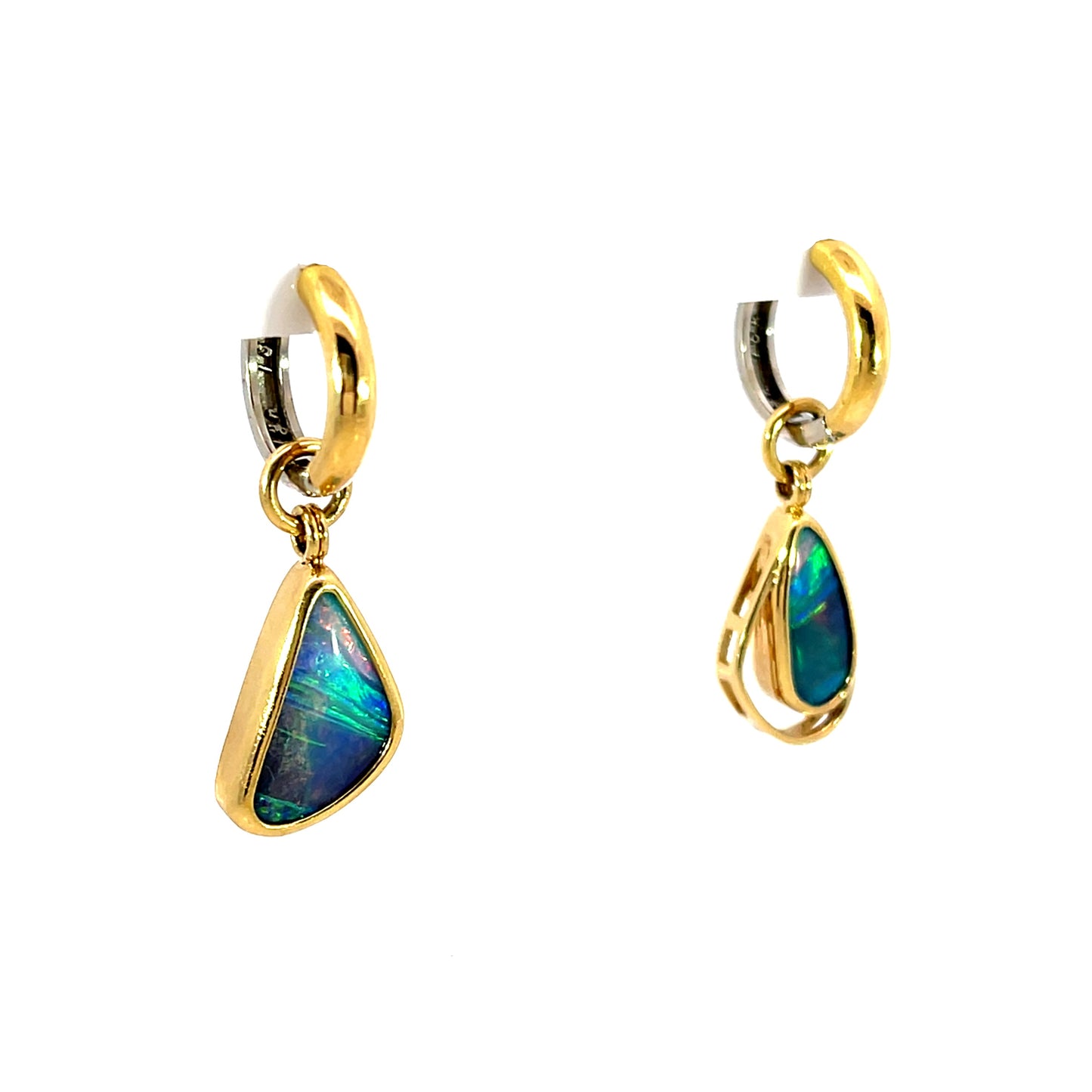 Asymmetrical Yellow Gold Boulder Opal Earring Jackets