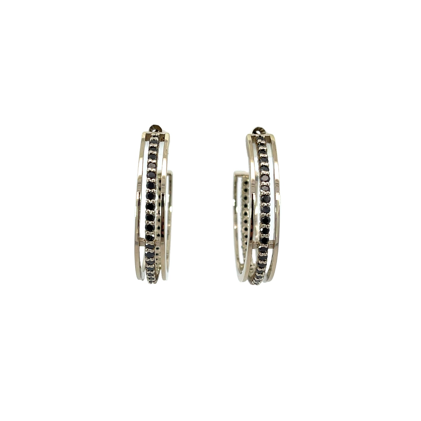 18k White Gold Floating Black Diamond Hoops