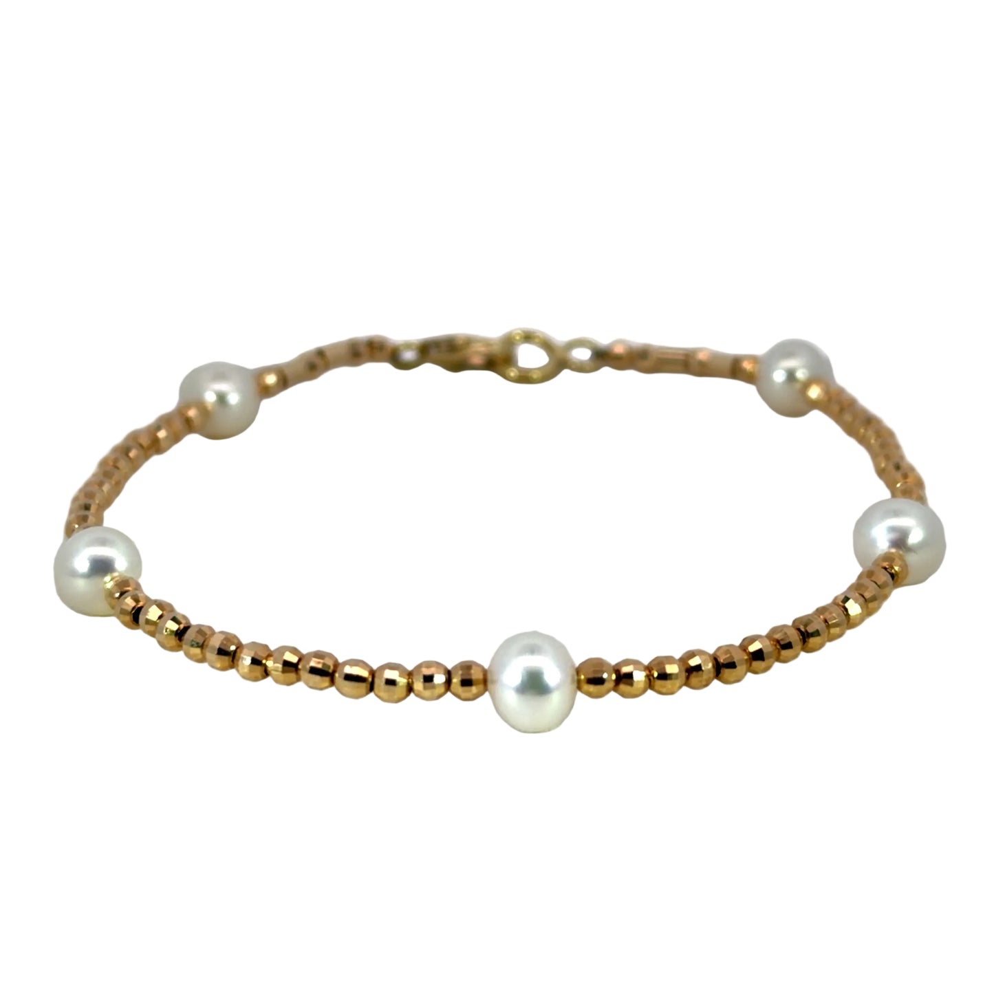 14k Yellow Gold Faceted Bead and White Pearl Bracelet