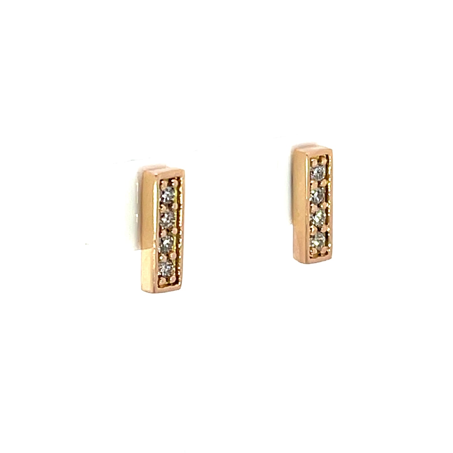 18k Rose Gold Bead Set Champagne Diamond Mini Bar Studs