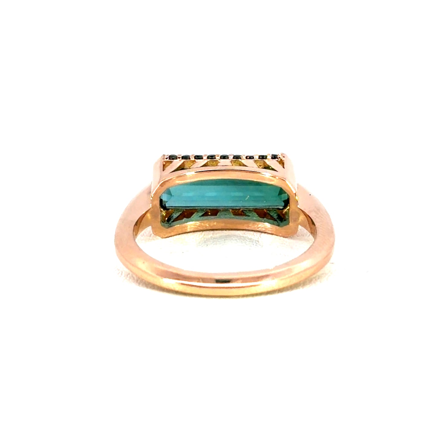 18k Rose Gold Horizontal Blue-Green Tourmaline Ring
