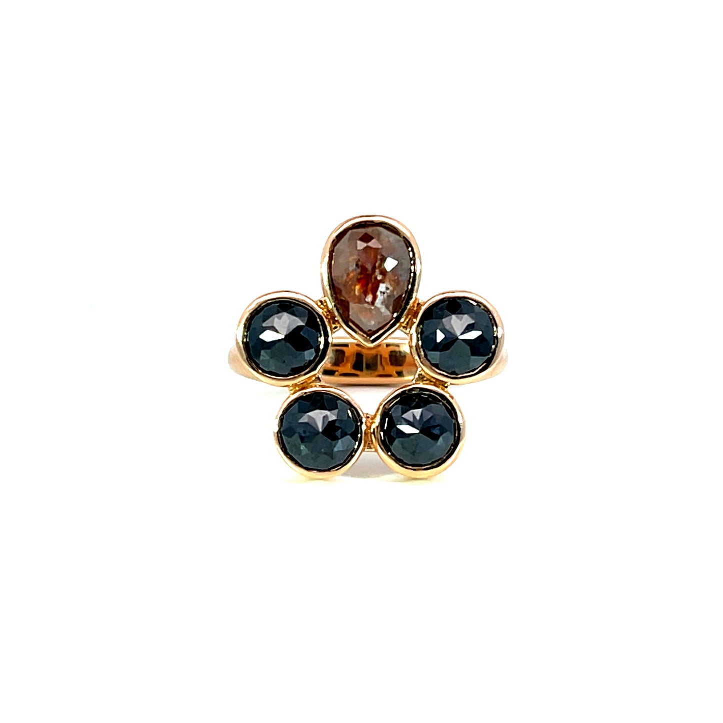 18k Rose Gold Rose Ring with Five Diamonds