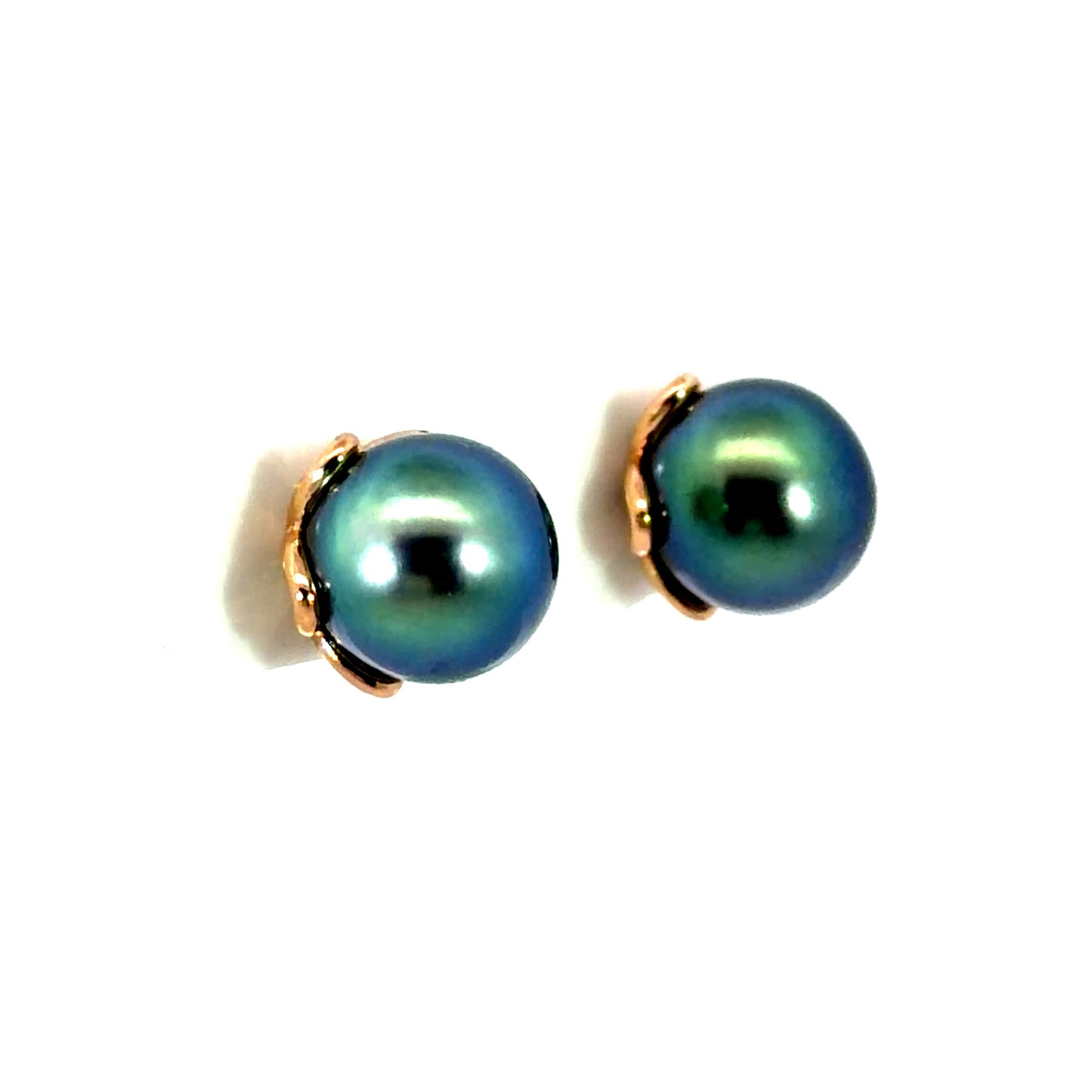 18k Rose Gold Blue-Green Tahitian Pearl Studs