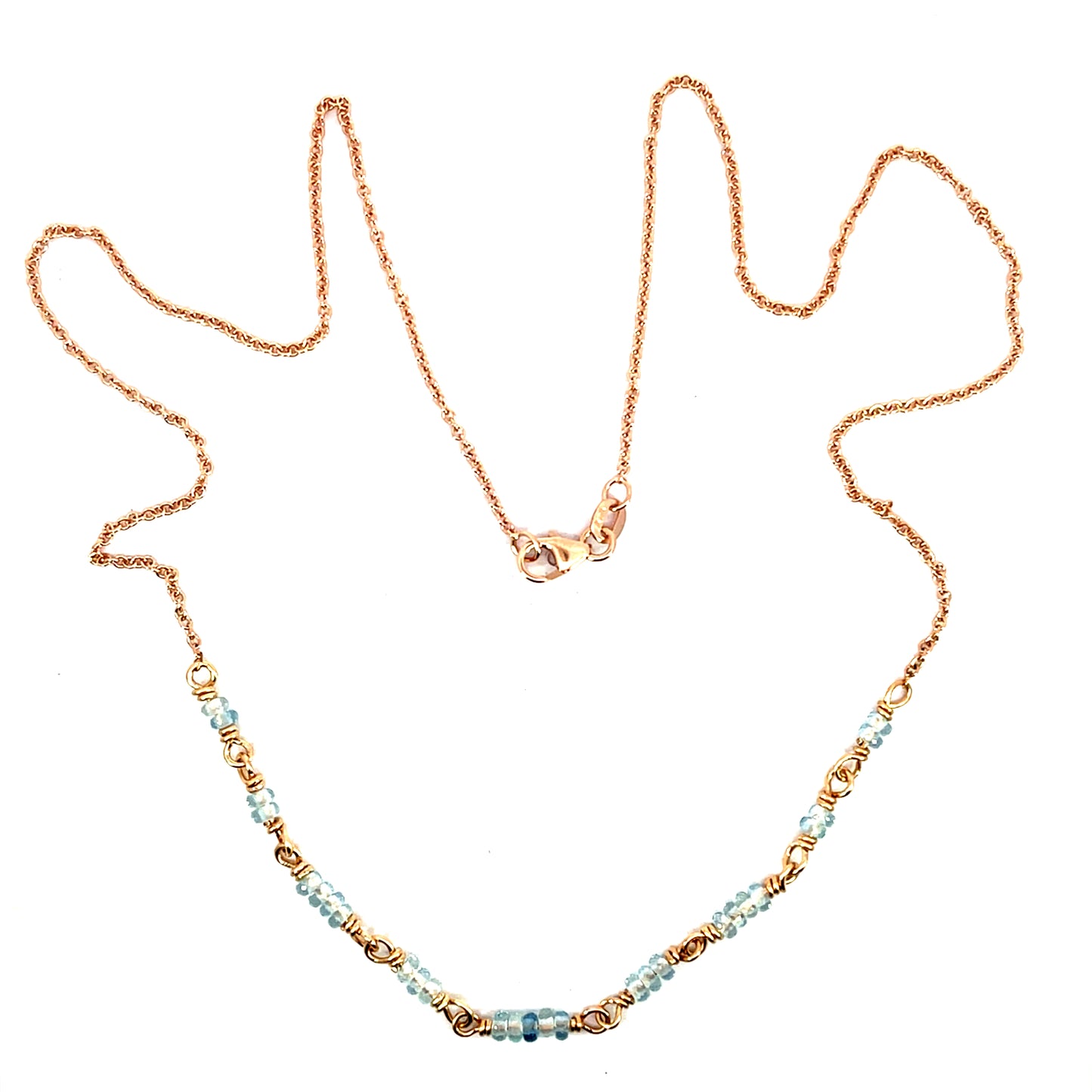 18k Rose Gold Aquamarine Bead Wired Necklace