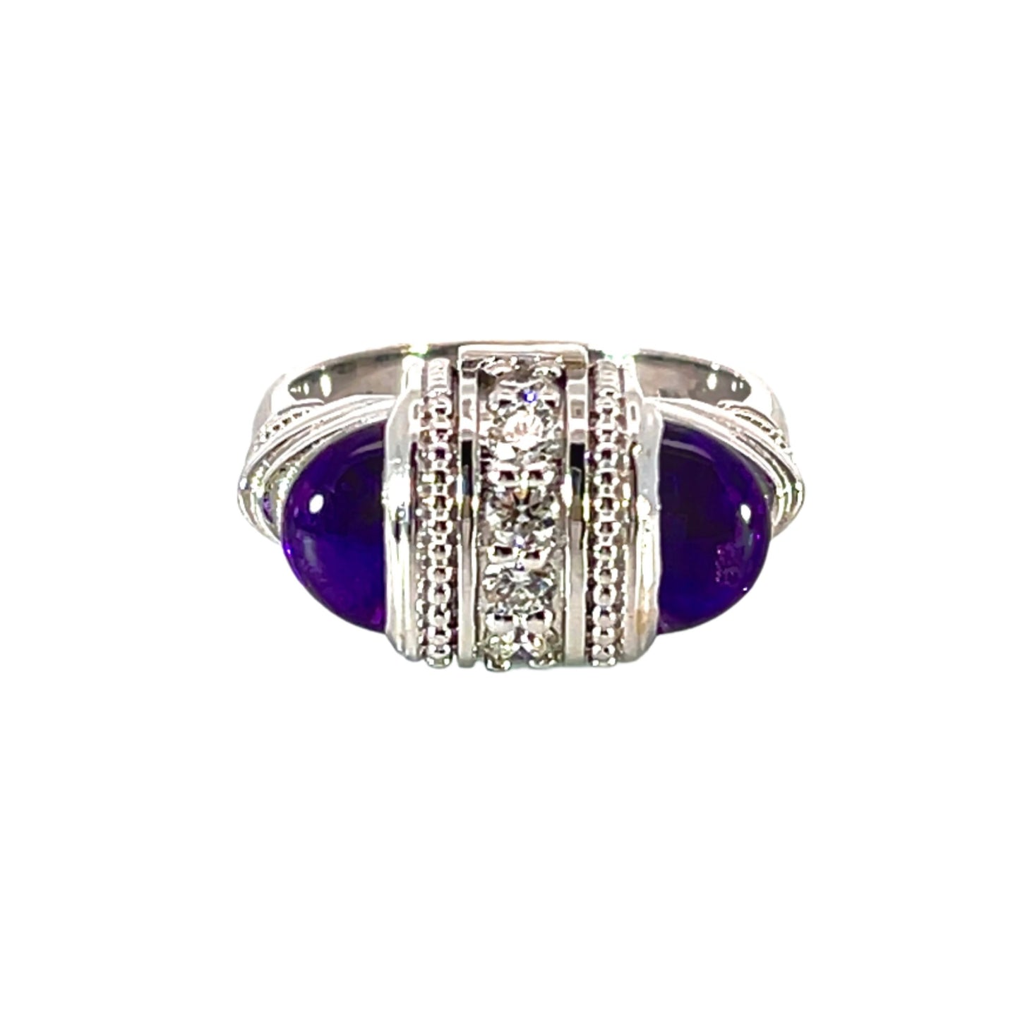 18k White Gold Arch Ring with Amethyst and White Diamonds