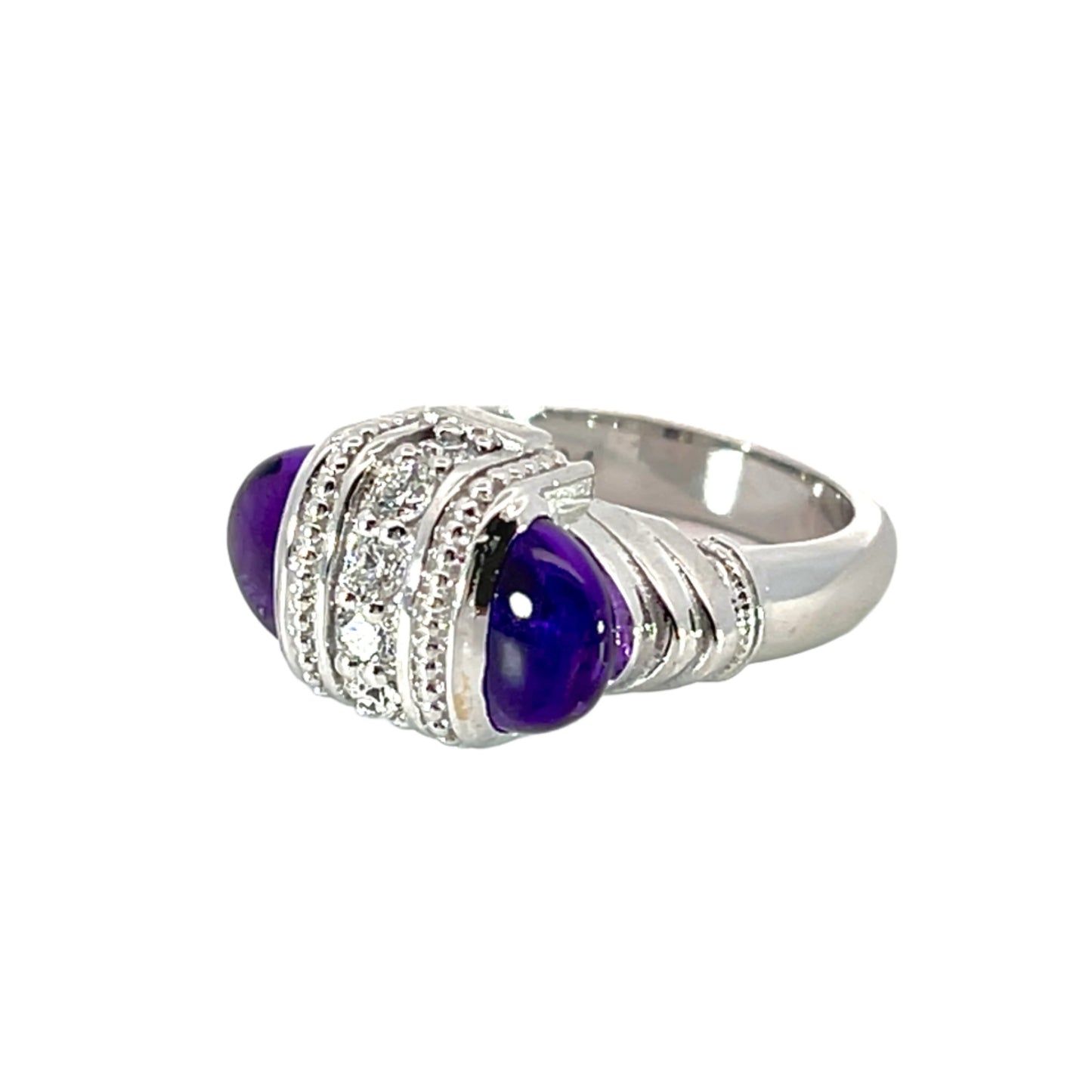 18k White Gold Arch Ring with Amethyst and White Diamonds