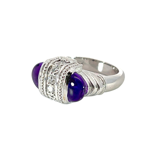 18k White Gold Arch Ring with Amethyst and White Diamonds