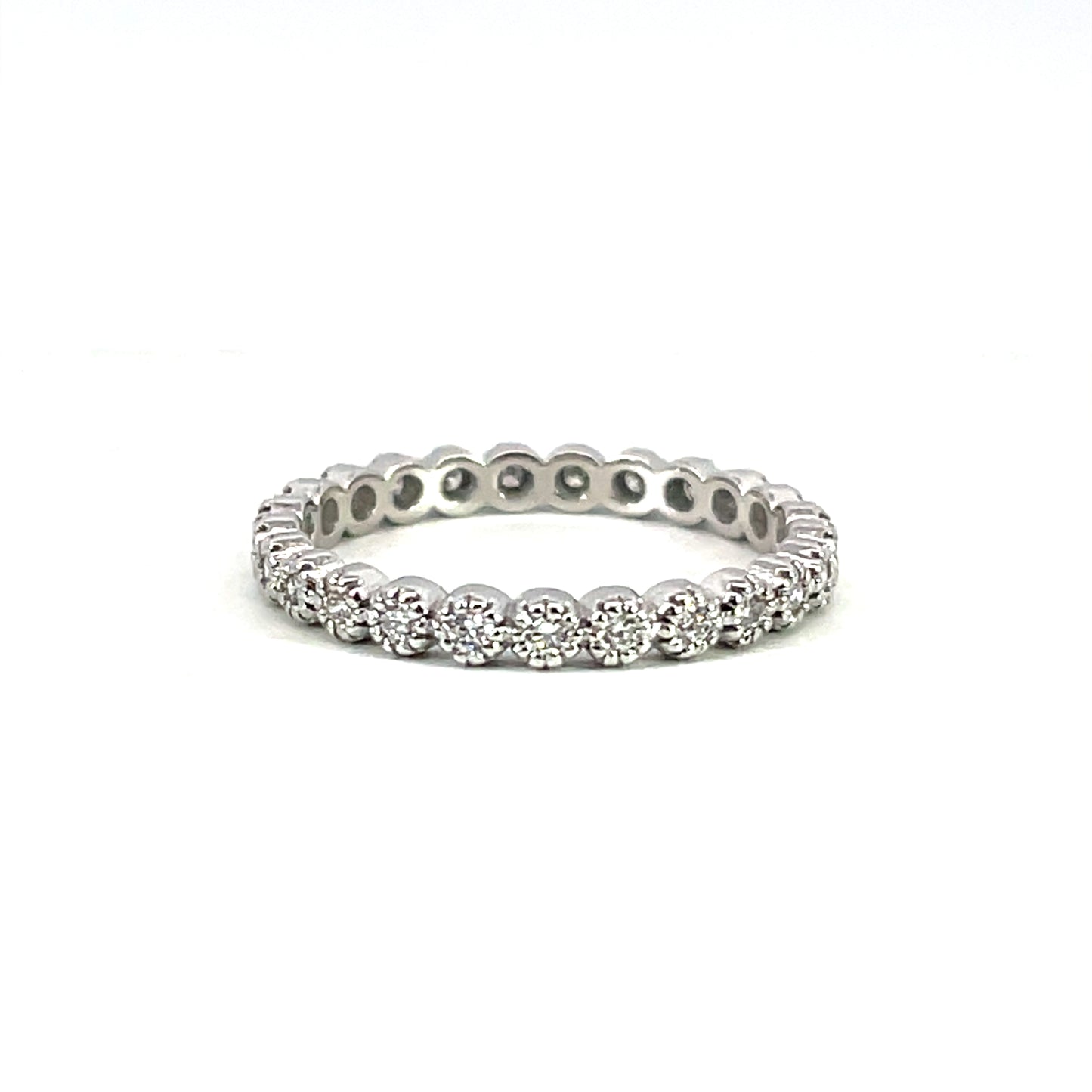 18k White Gold Beaded Anniversary Band with FVS Diamonds