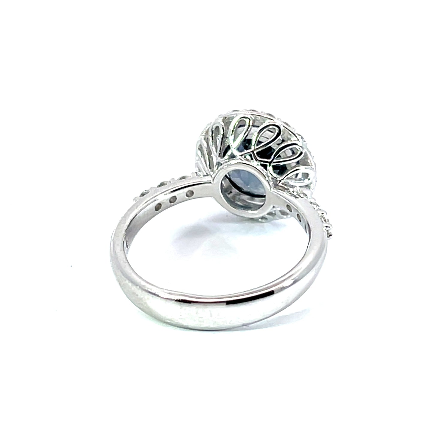 18k White Gold Gray Spinel Ring with a White Diamond Halo