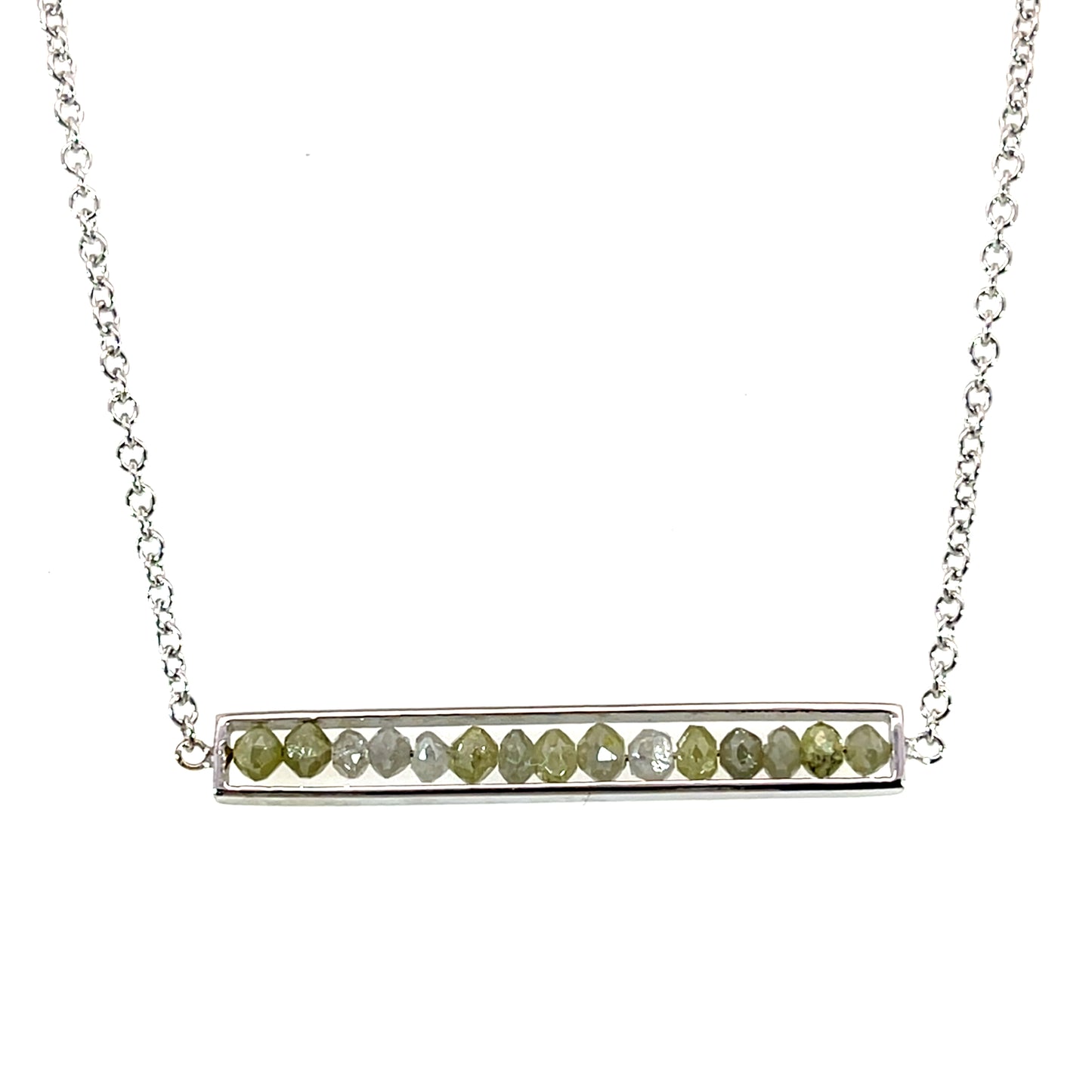 18k White Gold Grey Diamond Bar Necklace