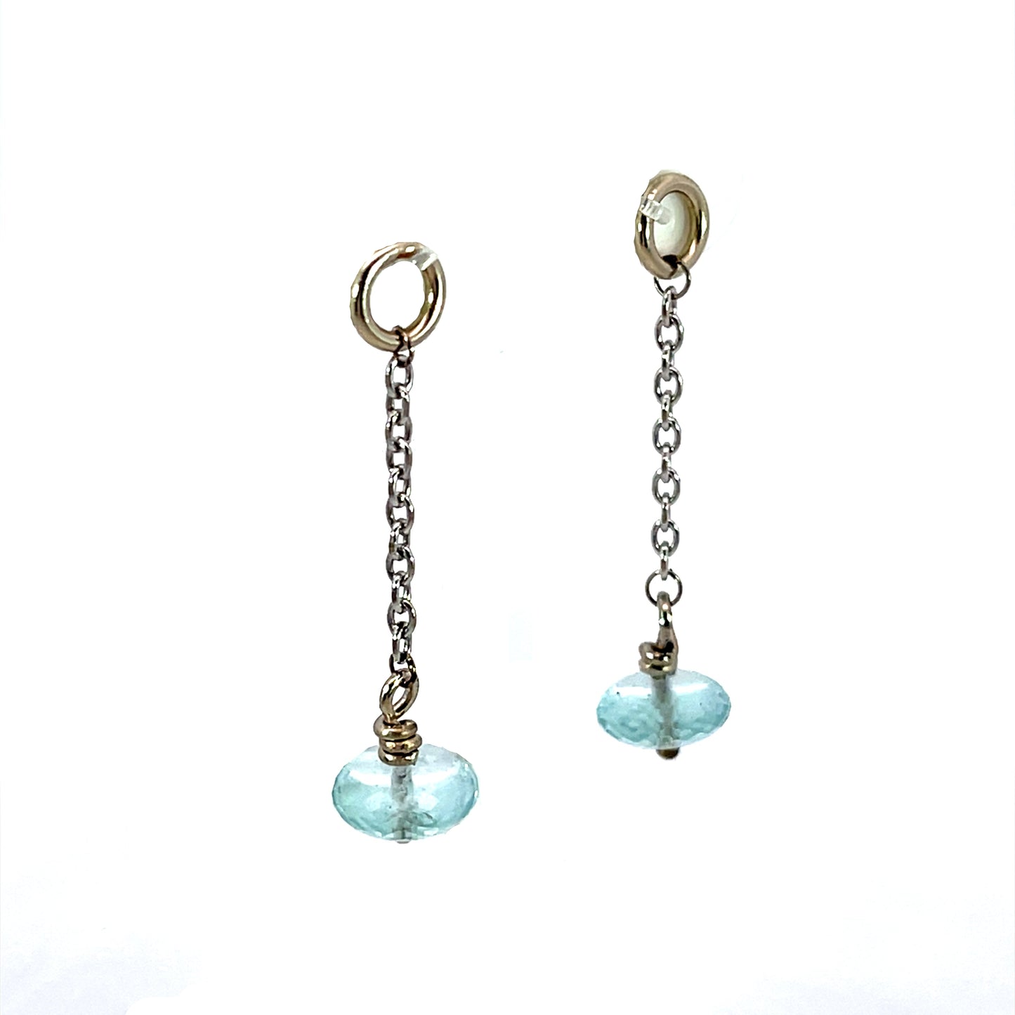 18k White Gold and Pakistan Aqua Bead Dangle Earring Jackets