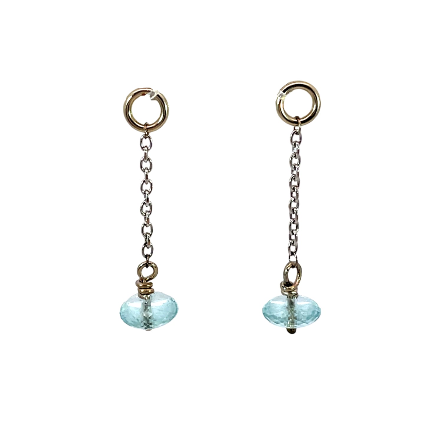 18k White Gold and Pakistan Aqua Bead Dangle Earring Jackets