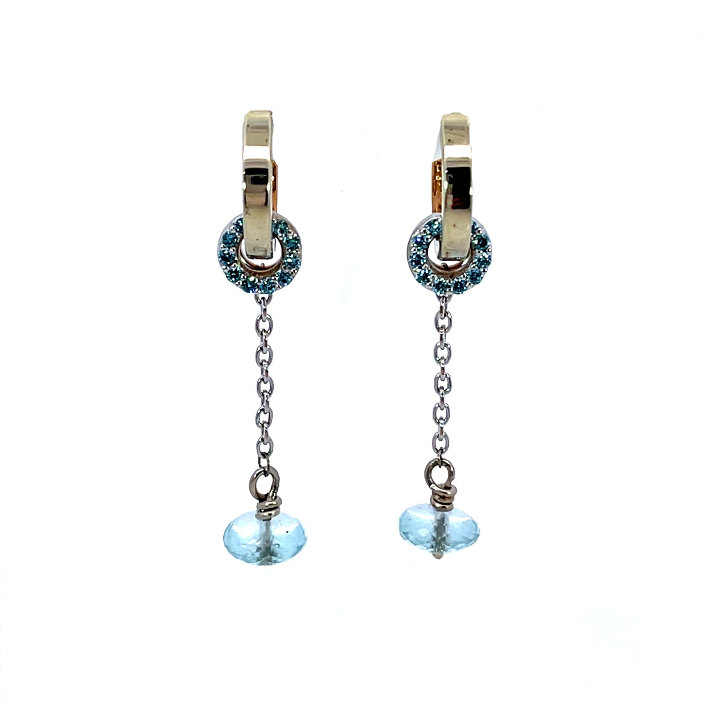 18k White Gold and Pakistan Aqua Bead Dangle Earring Jackets