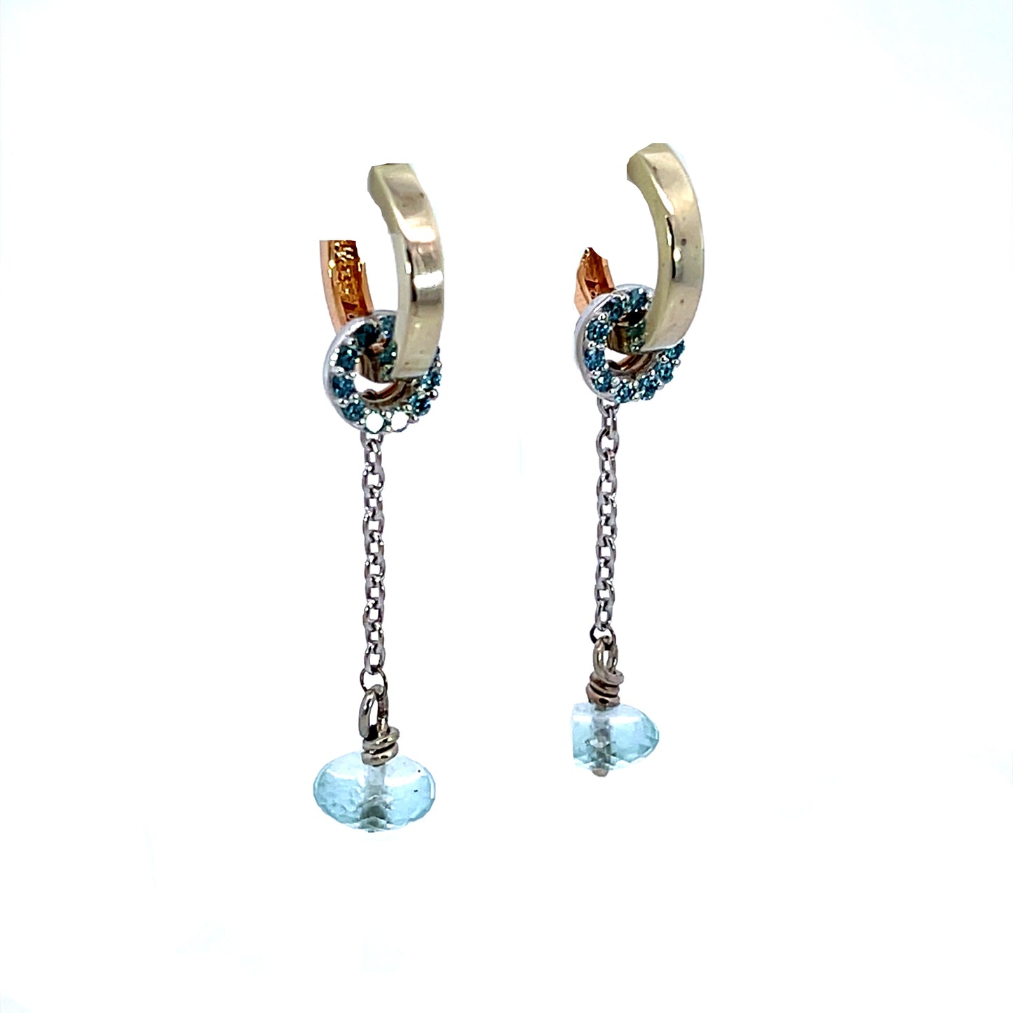 18k White Gold and Pakistan Aqua Bead Dangle Earring Jackets