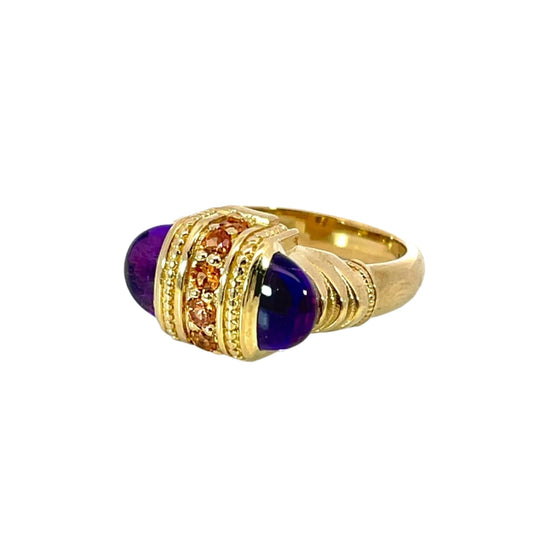 18k Yellow Gold Arch Ring with Amethysts and Citrines