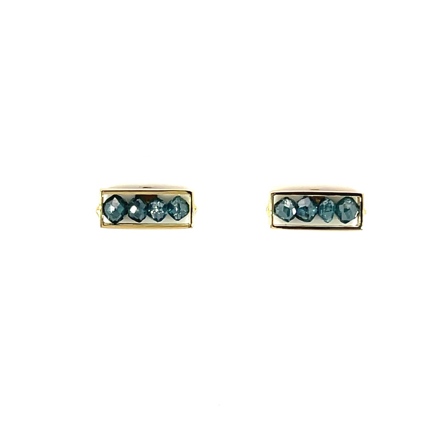 18k Yellow Gold Mini Bar Studs with Blue Diamonds