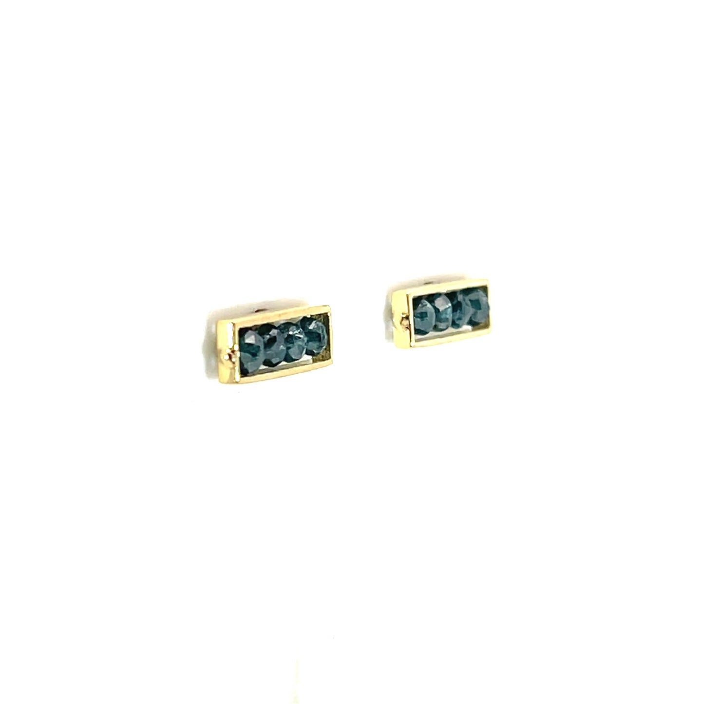 18k Yellow Gold Mini Bar Studs with Blue Diamonds