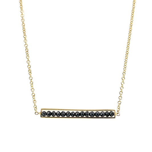 18k Yellow Gold Black Diamond Bar Necklace