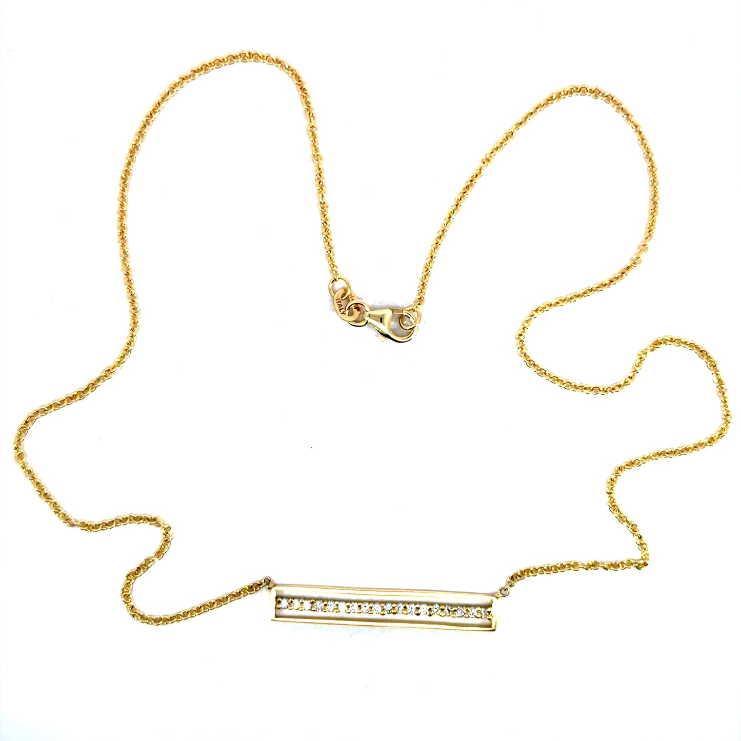 18k Yellow Gold Floating Diamond Bar Necklace