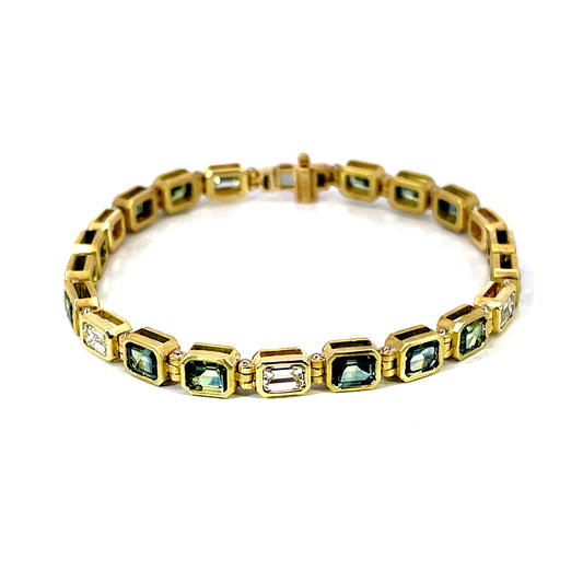 18k Yellow Gold Montana Sapphire and Diamond Bracelet