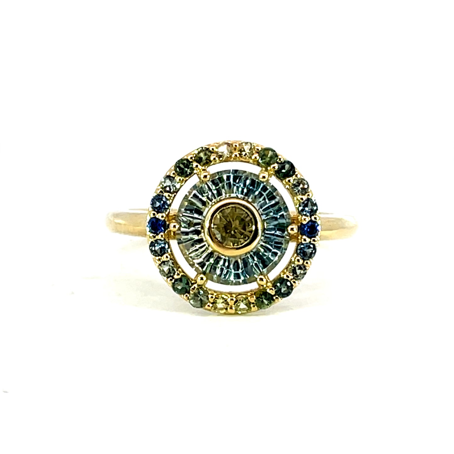 18k Yellow Gold Multicolor Torus Sapphire Ring