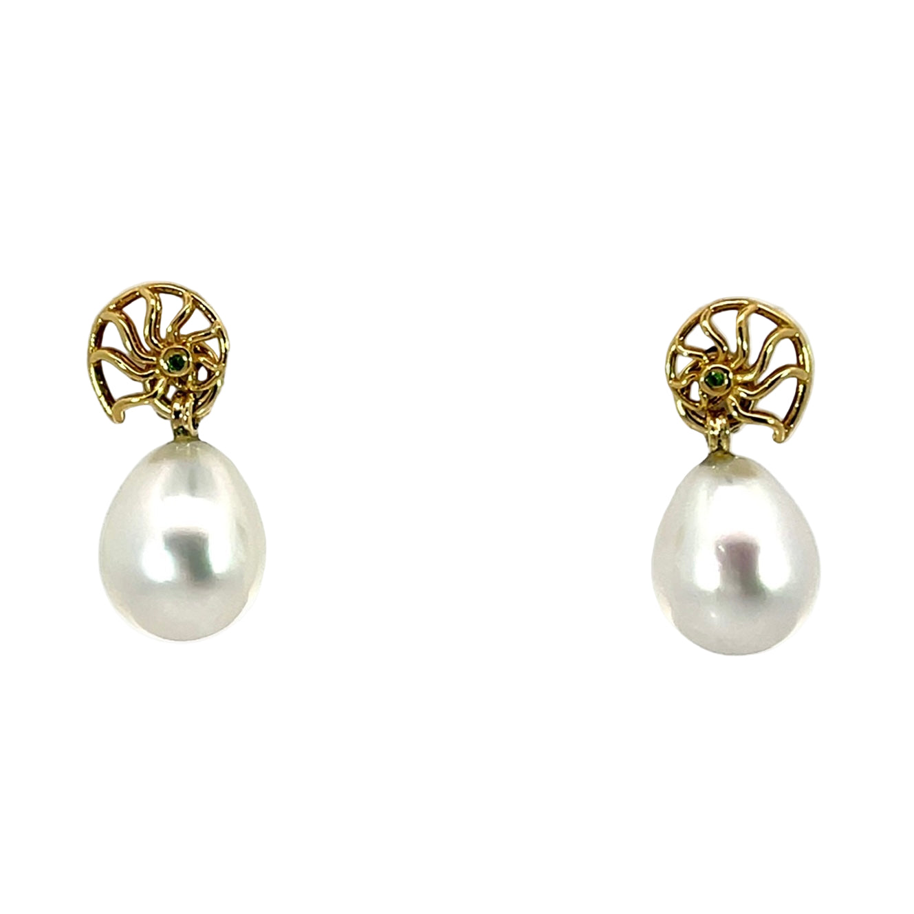 18k Yellow Gold South Sea White Pearl Earring Jackets