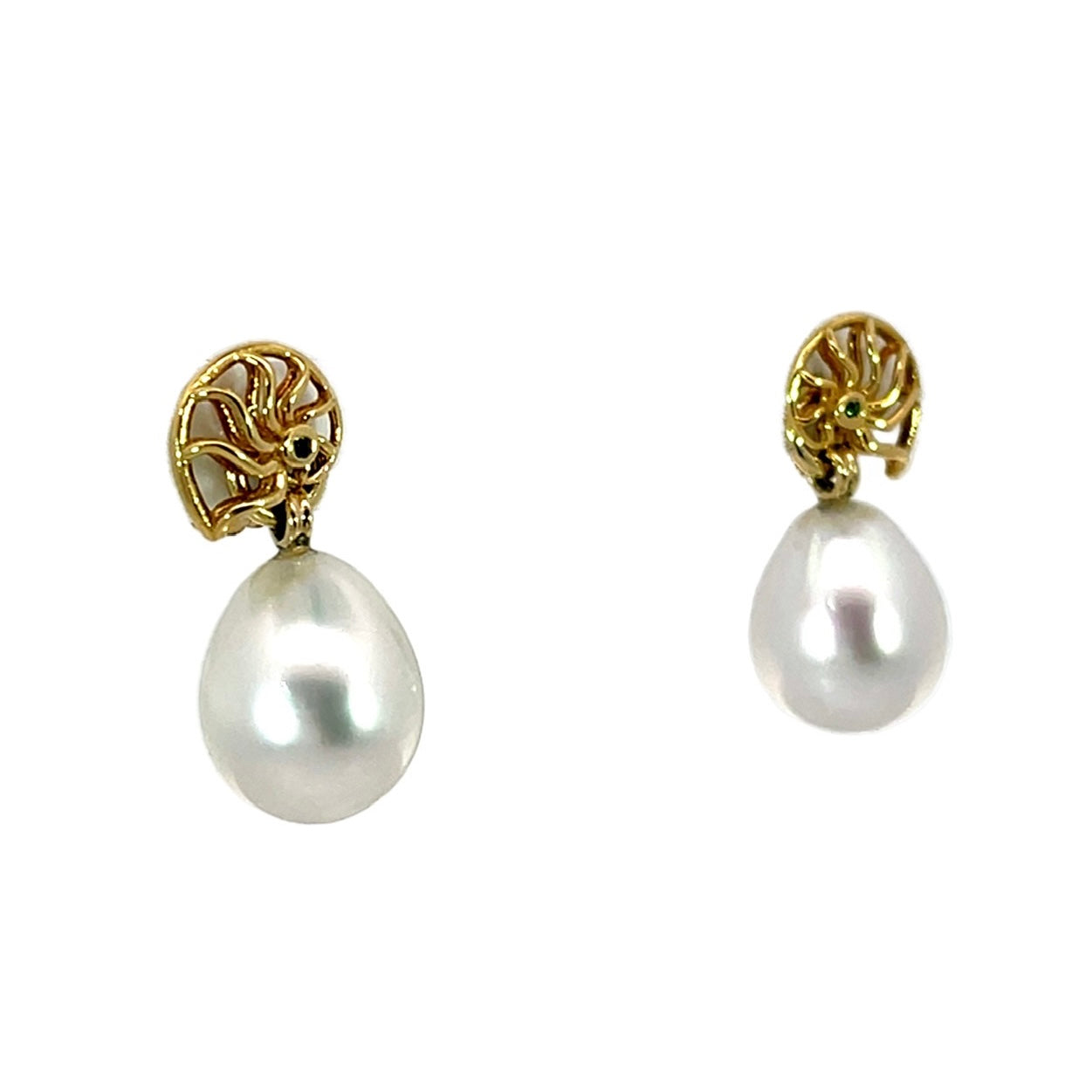 18k Yellow Gold South Sea White Pearl Earring Jackets