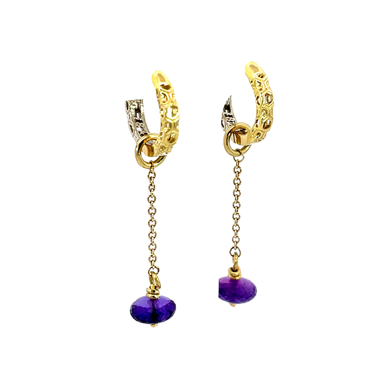 18k Yellow Gold and Zambia Amethyst Bead Dangle Earring Jackets