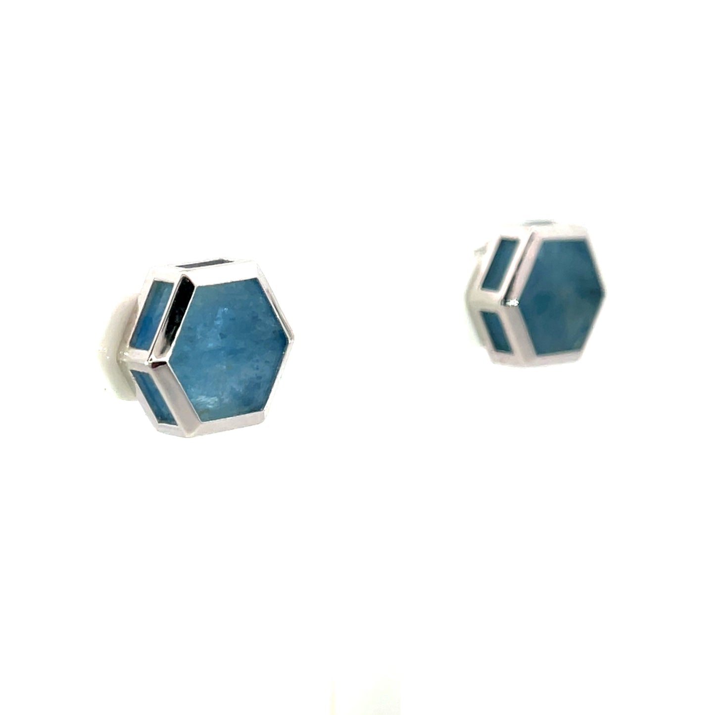 Aquamarine Slice Studs in 18k White Gold