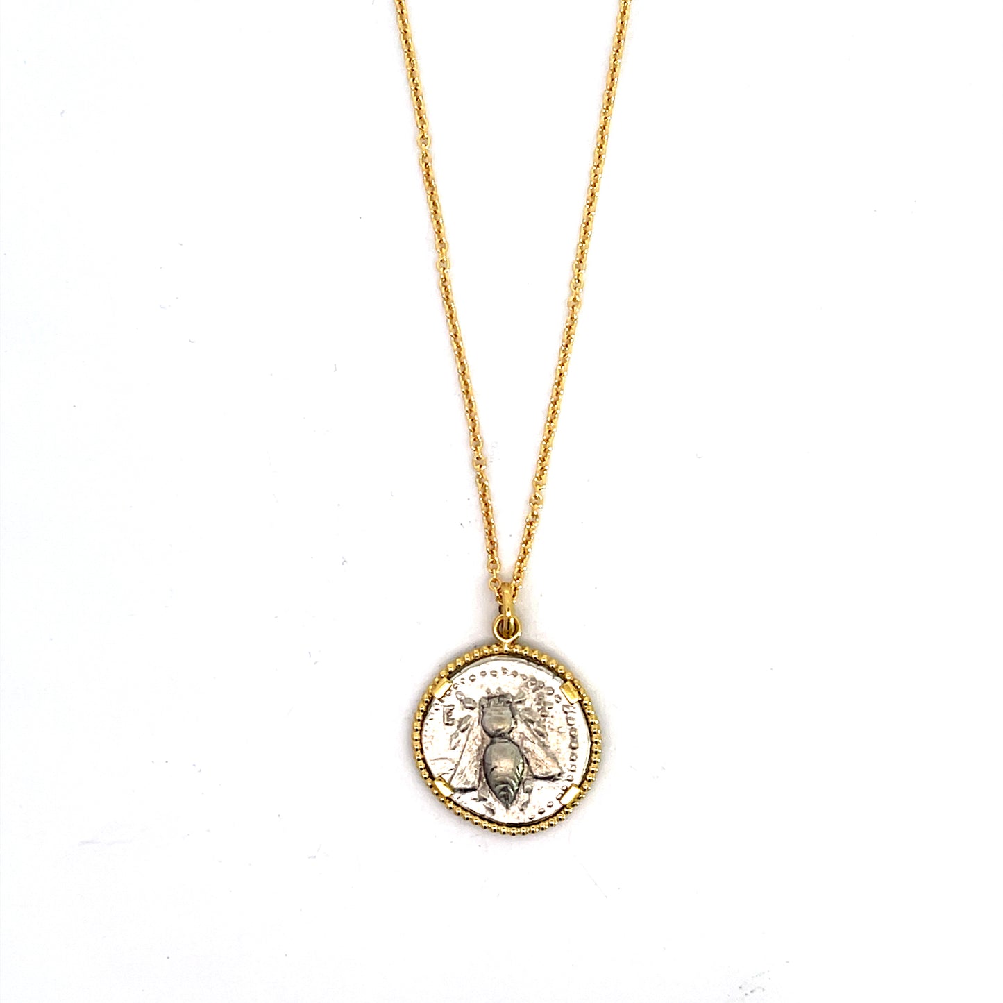 Double-Sided Bee and Stag Coin Pendant with 18k Yellow Gold