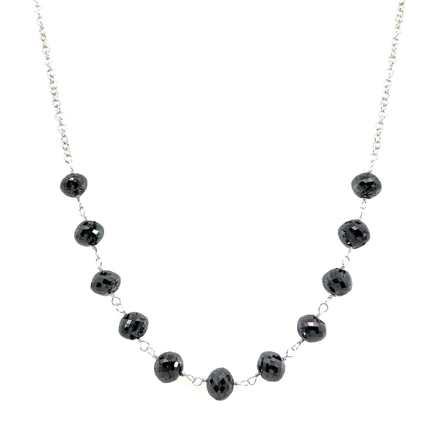 Black Diamond Necklace with 18k White Gold Twisted Wire