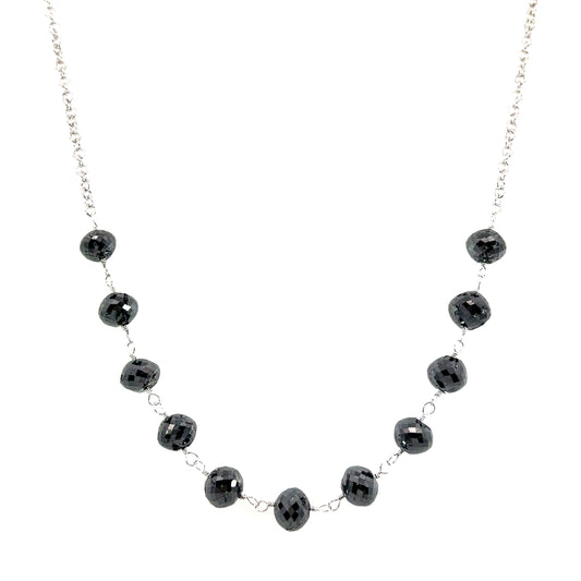 Black Diamond Necklace with 18k White Gold Twisted Wire