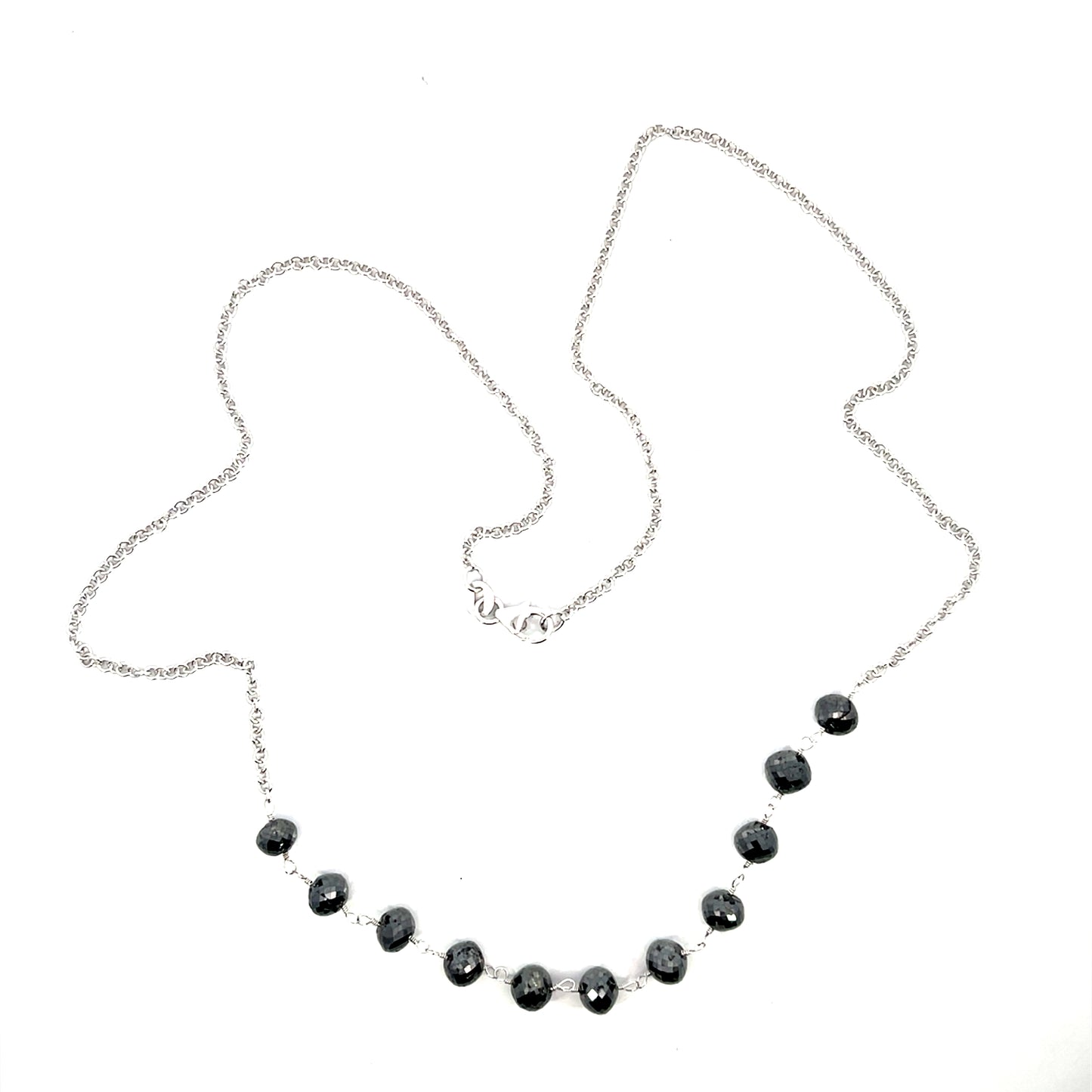 Black Diamond Necklace with 18k White Gold Twisted Wire