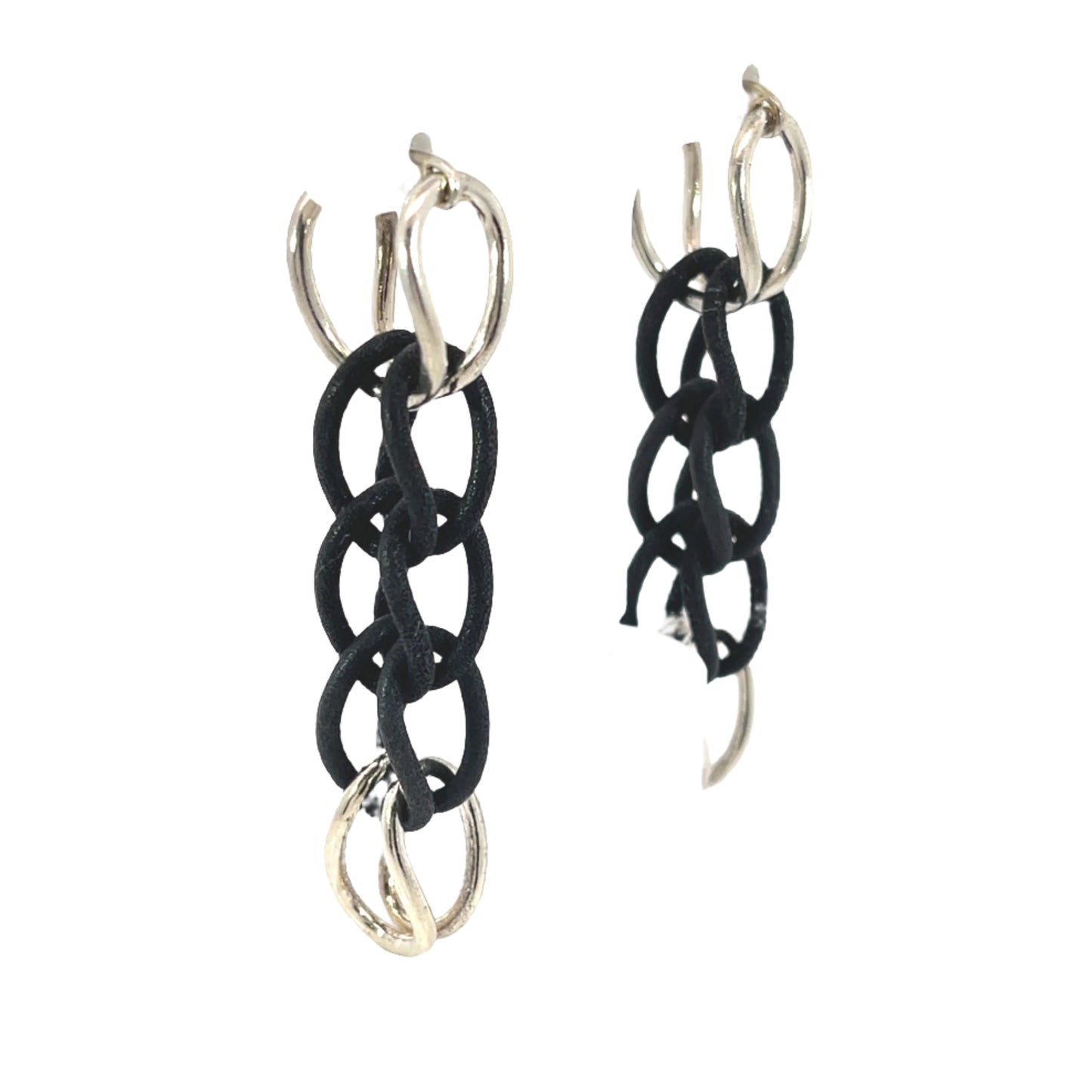 Sterling Silver and Black Nylon Link Earrings