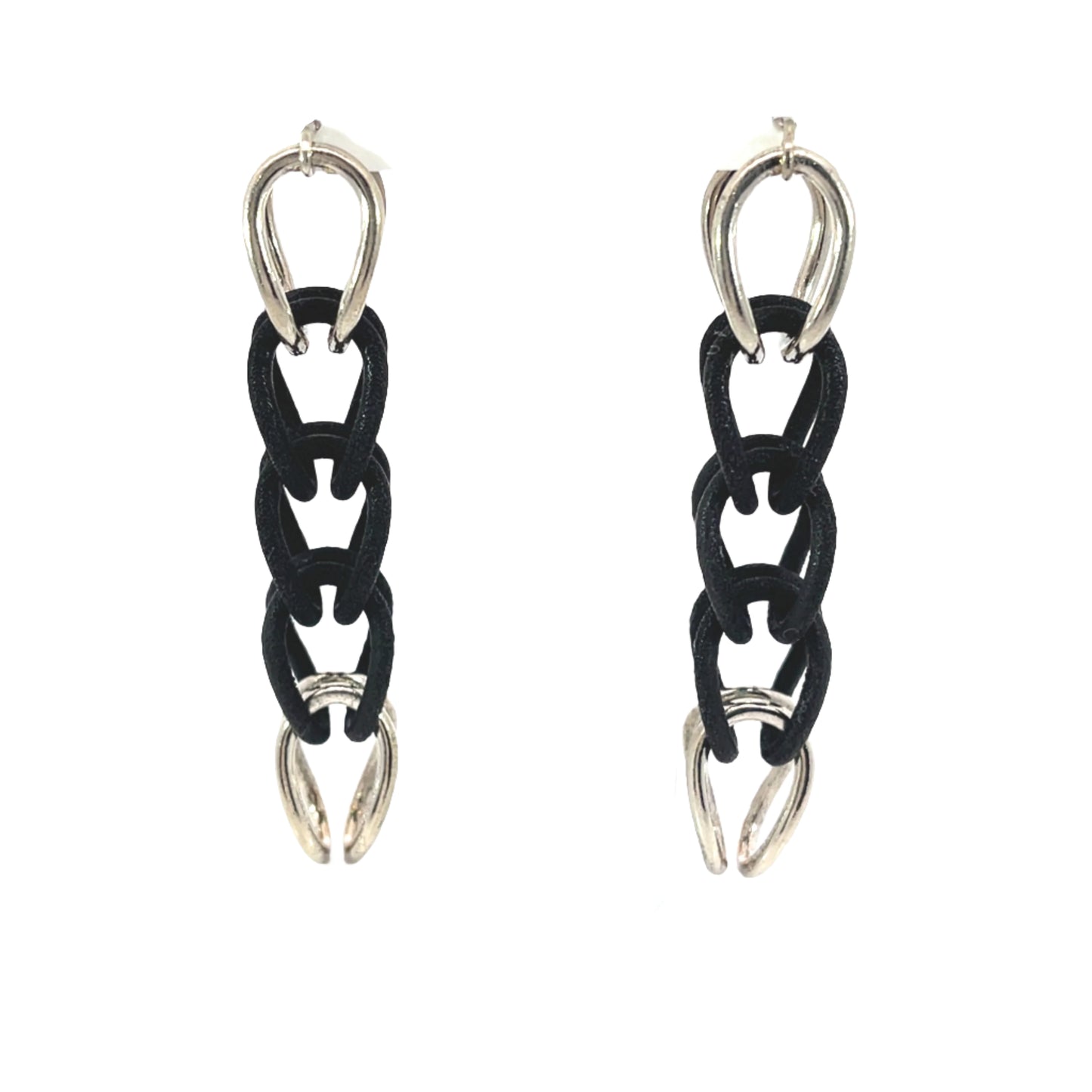 Sterling Silver and Black Nylon Link Earrings