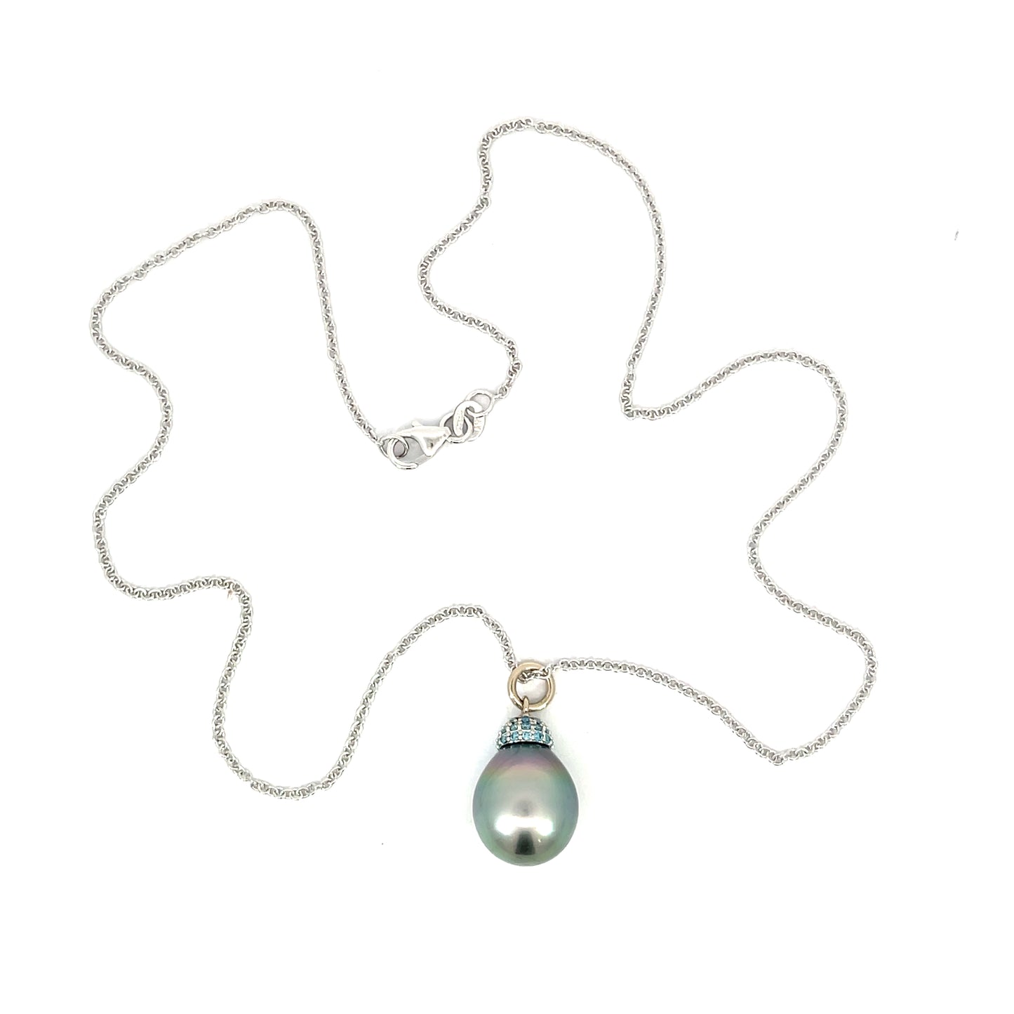 Tahitian Pearl Drop Pendant with 18k White Gold and Blue Diamonds