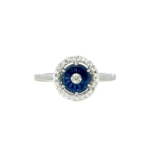 18k White Gold Blue Sapphire Halo Ring