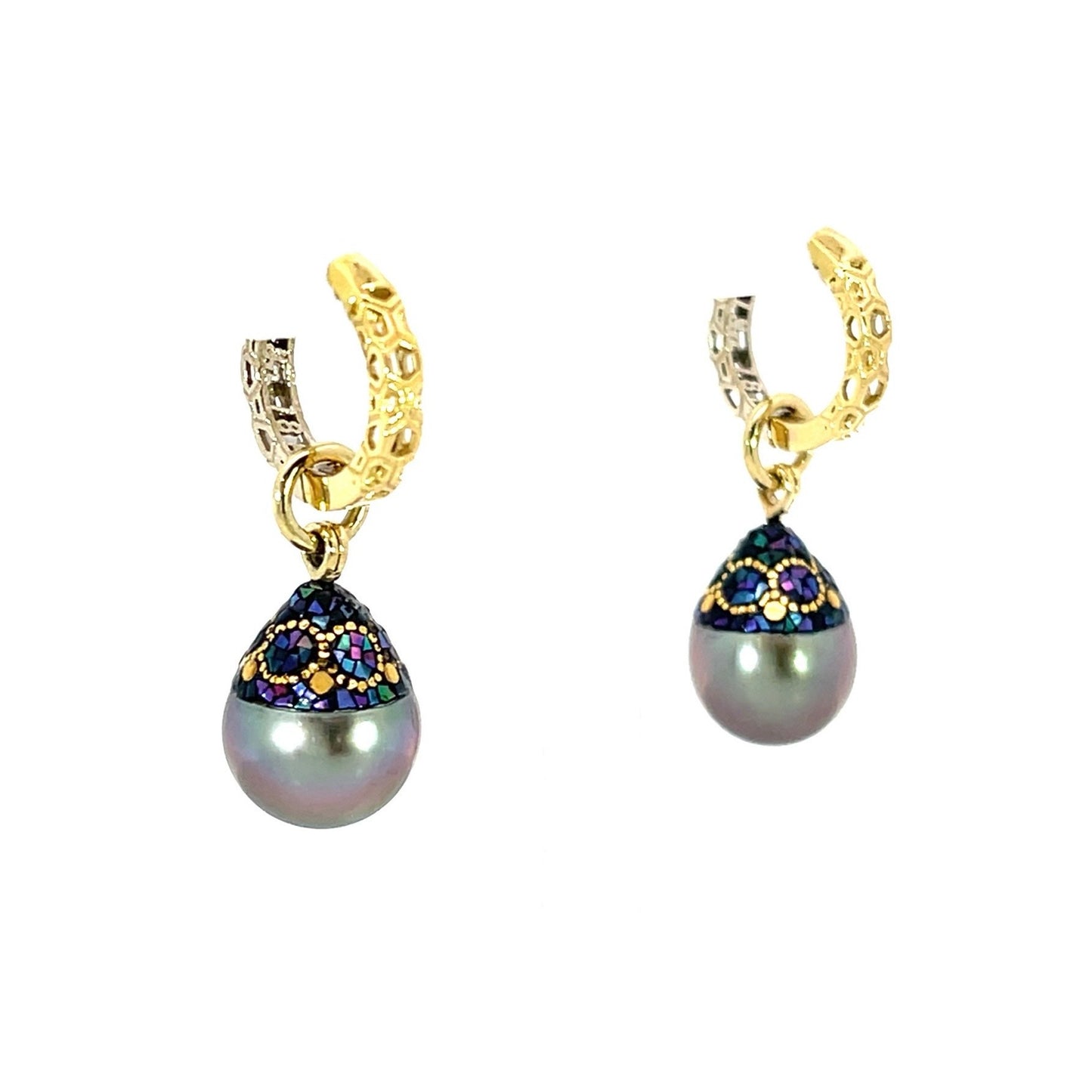Circle Motif Maki-e Tahitian Drop Pearl Earring Jackets